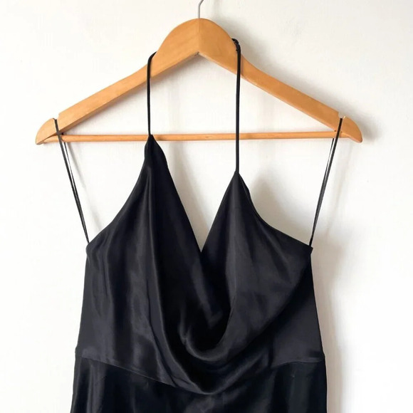 Zara Satin Effect Fluid Cowl Neck Mini  Dress NWT Black Size Medium - Picture 5 of 9